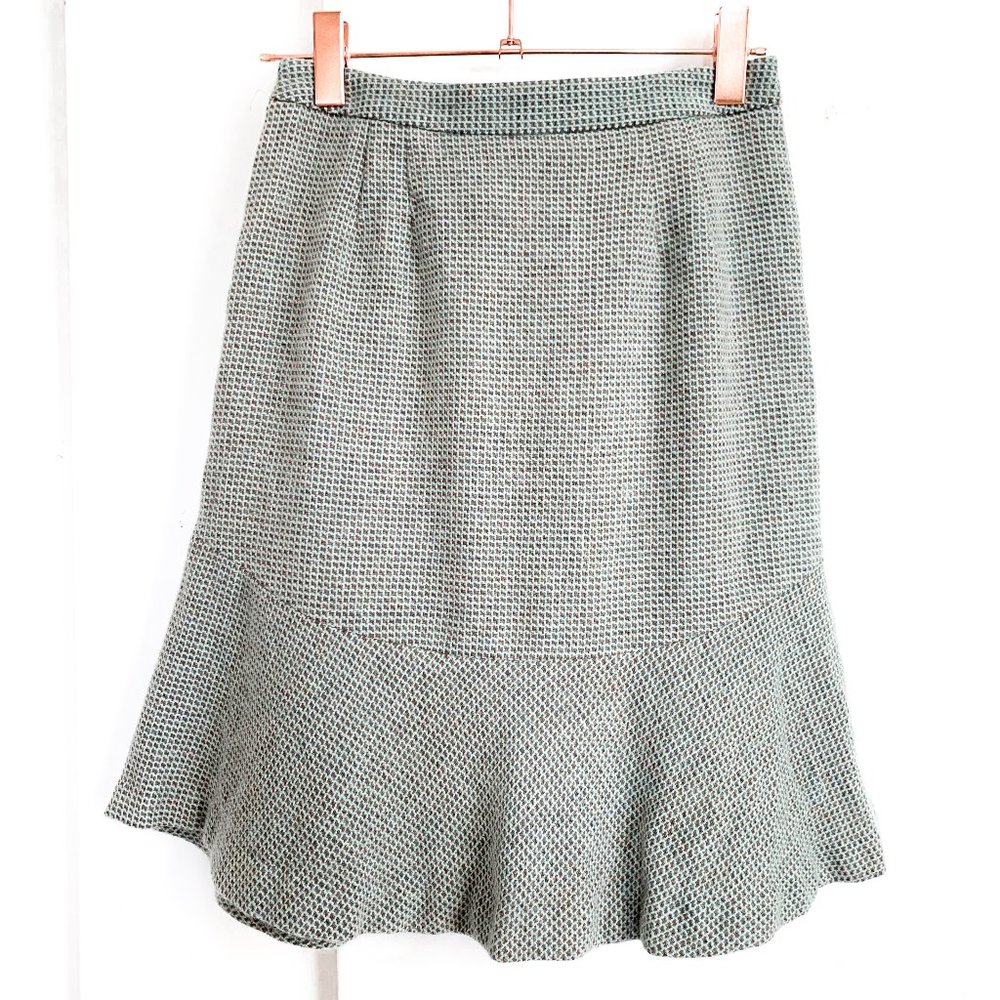 LOFT green/teal midi flounce wool skirt 8 petite